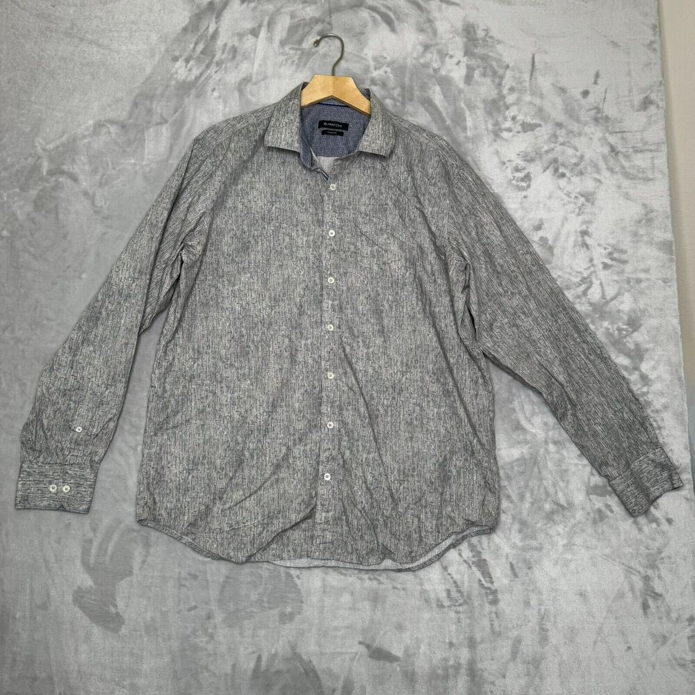 Bugatchi Classic Fit Shirt Mens XL Gray Blue Print Cotton Long Sleeve Casual